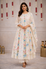 Heavy premium chicken shifli cotton fabric Kurti with hand printed kurti and Pant and mulmul Dupatta -In very fine Quality Cotton