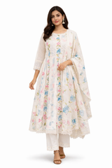 Heavy premium chicken shifli cotton fabric Kurti with hand printed kurti and Pant and mulmul Dupatta -In very fine Quality Cotton