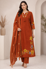 Khadi cotton fabric kurti pant dupatta sets