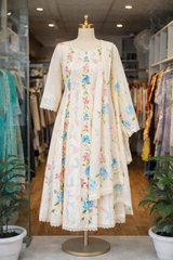 Heavy premium chicken shifli cotton fabric Kurti with hand printed kurti and Pant and mulmul Dupatta -In very fine Quality Cotton